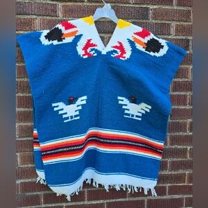 Vintage Mexican Serrape Blanket Poncho, One size